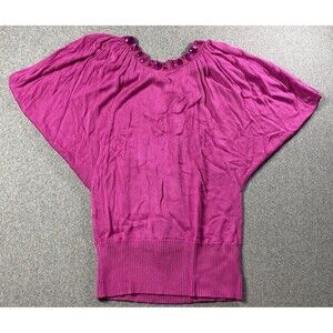 SELE Women Beaded Neck Fuschia Knit Top Open Back Size M